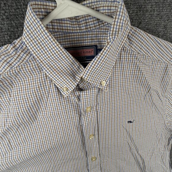 Vineyard Vines Cotton Long Sleeve Button Up Shirt Men Blue Brown Slim Fit Whale - Picture 6 of 12